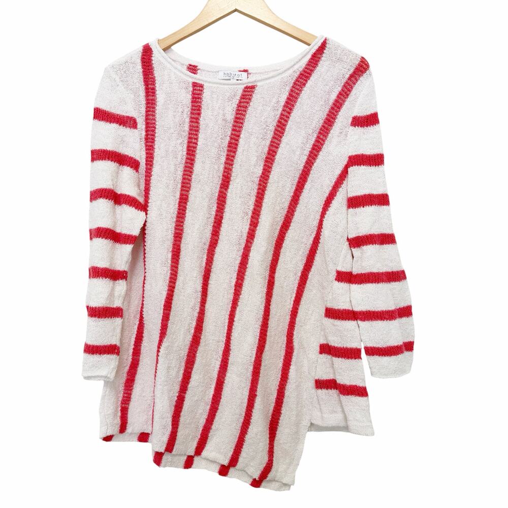 Habitat Red White Striped Knit Asymmetrical Shirt Sz L